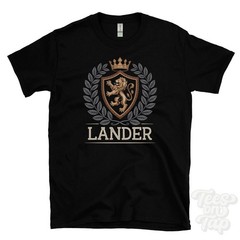 LANDER FANTASY COAT OF ARMS T-SHIRT novelty parody family name crest
