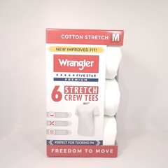 Wrangler Men Cotton Stretch Crew Neck Undershirts White Soft T-Shirts 6-Pack M