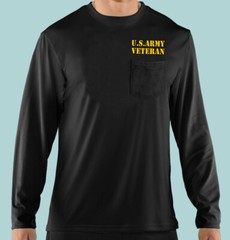 Long Sleeve Pocket T-Shirt, Military, U.S.ARMY Vetreran, Proud, 100%Cotton Black