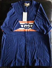 Authentic GUCCI Jumbo GG New w/Tag Blue, peach orange and white 2Xl T-shirt