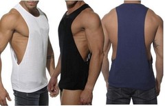 Gym Men Sexy Tank tops fitness Longline Sleeveless vest Shirt Armhole Drop Hem
