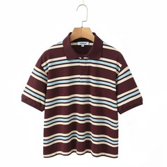 Retro Contrast Color Pure Cotton Striped Polo Shirt