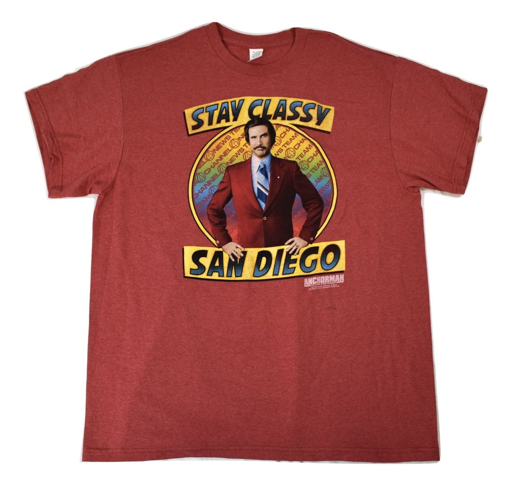 Anchorman Mens Ron Burgandy Stay Classy San Diego Funny Shirt New S, M, XL