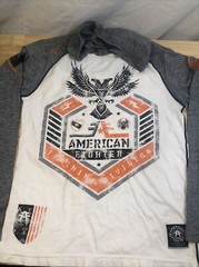 American Fighter Long Sleeve Top Small Pullover w/ Hood White Orange Gray
