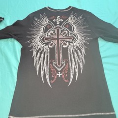 Vintage Y2K Thermal Long Sleeve Mens M Black Grunge Skull Wings No Boundaries