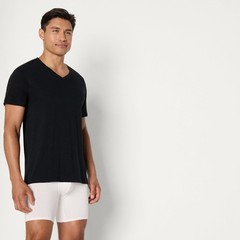 6Pack Mens Short Sleeves 100% Cotton V-Neck Undershirt,Medium Black/Grey Heather