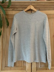 Ditch Plains Gray Striped Cotton Polyester Thermal Crew Neck Shirt | Men’s Sm***