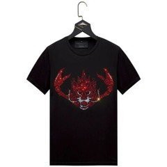 New Men Luxury Scorpion Rhinestones Fashion Black T-Shirt High Quality