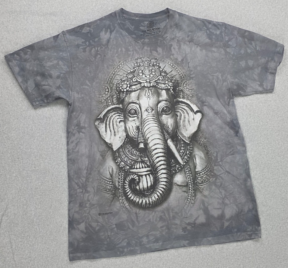 The Mountain Shirt Men Large L Gray Tie Dye Ganesha Elephant Hindu Graphic Tee