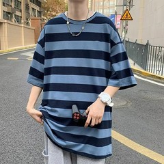 Men O Neck Short Sleeve Wide Striped T-Shirts Casual Loose Fit Blouse Tops Tee