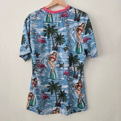 WEIV Vacation Club Mens Hawaiian Surf Girl Flamingo Palm Tree Graphic T Shirt M