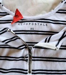 Aeropostale X-Small Black & White Striped Sexy Zip-Front Rib Bodycon Tank Top
