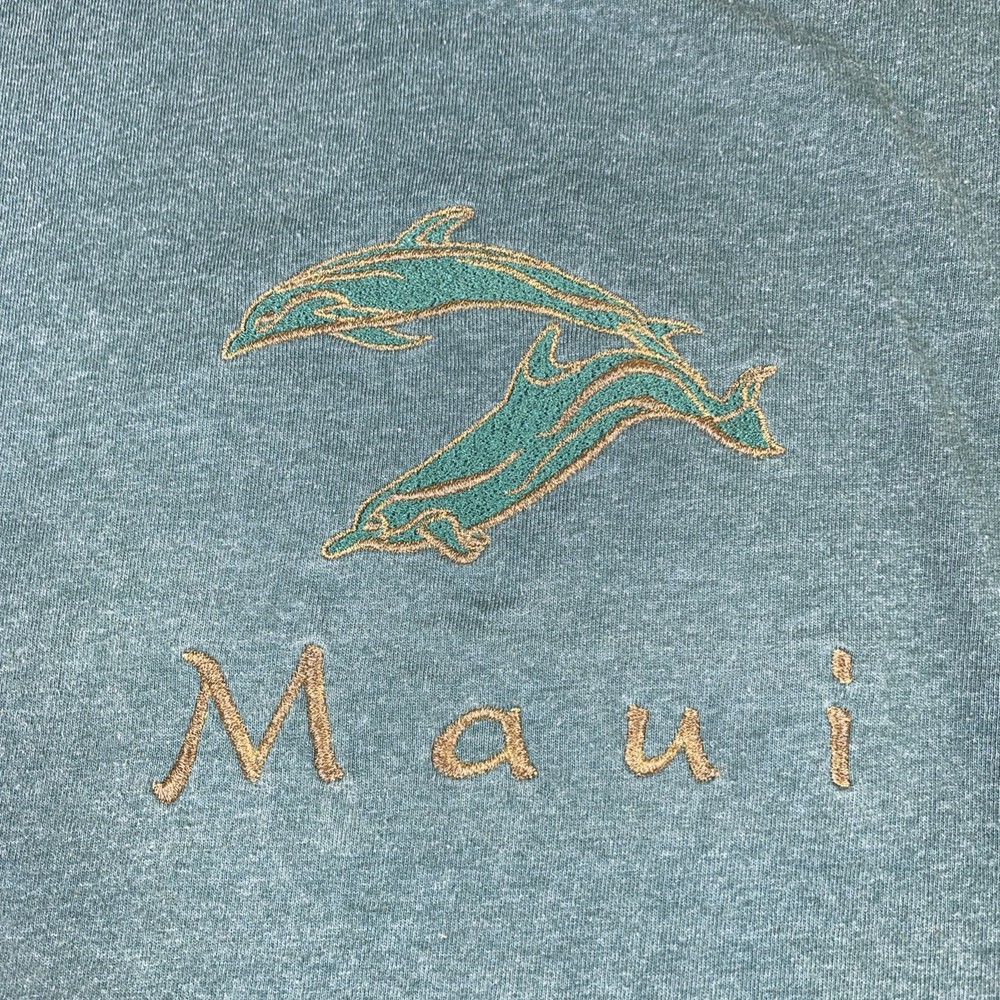 Vintage H.L. Miller Gold Maui Dolphins Green XL Graphic Single Stitch Tee Shirt