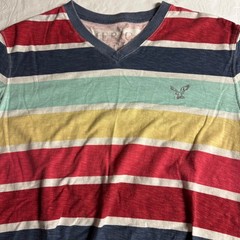 American Eagle Mens V-Neck T-Shirt Bundle 2PK Striped Athletic Fit Blue Multi M