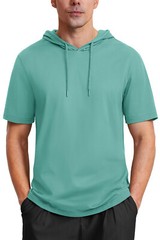 Men’s Casual Workout T-Shirts Summer Hoodie Short Sleeve Sport Cotton Sweatshirt