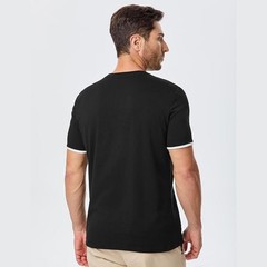 Medium Men’s Black Contrast Trim Stretch Cotton Pocket Crewneck T Shirt