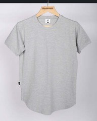Mens Cotton Crew Neck Athletic Short Sleeve Curved Hem Plain Grey T-Shirt