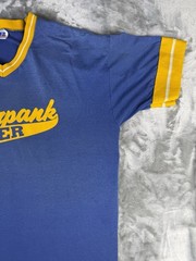 Vintage Russel Peterpank Diner T Shirt V Neck Striped Collar Blue And Yellow