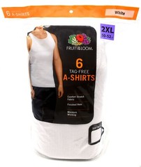6 White 2XL 50-52 Inch A-Shirt Tanks Fruit Of The Loom 2EG 127-132 CM