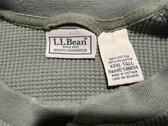 LL Bean Thermal Henley Shirt Mens 3XLT Green Chunky Waffle Knit Y2K Big & Tall