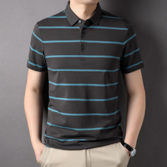 Men’s Fashion Striped Business Casual Loose Fashion Cotton Lapel Polo T-shirt