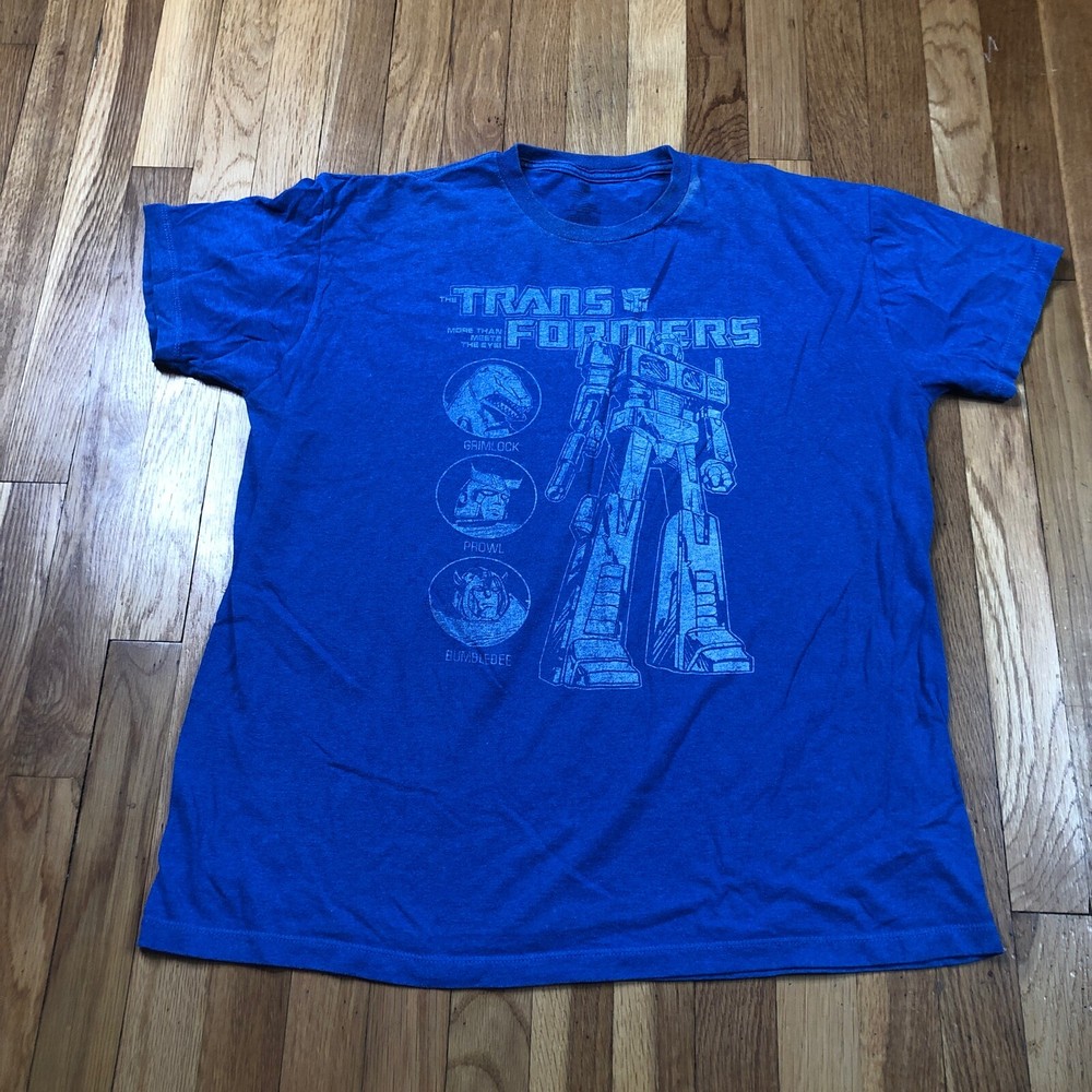 Transformers Shirt Adult XL Short Sleeve Blue Top Cotton Mens