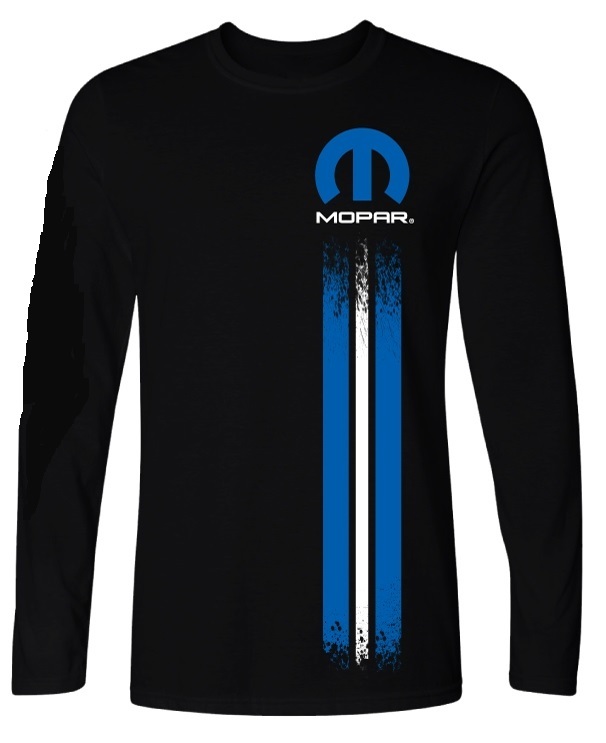 CHECKERED FLAG SPORTS MOPAR LEFT STRIPE LOGO MEN’S BLACK LONG SLEEVE TEE SHIRT
