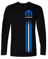 CHECKERED FLAG SPORTS MOPAR LEFT STRIPE LOGO MEN’S BLACK LONG SLEEVE TEE SHIRT