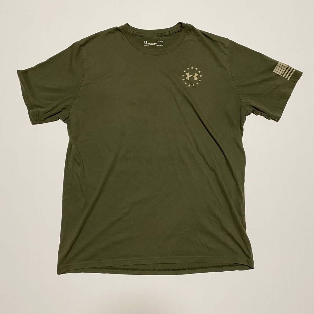 UA Freedom USA Flag Shirt Men’s Large Green Tactical Style Tee