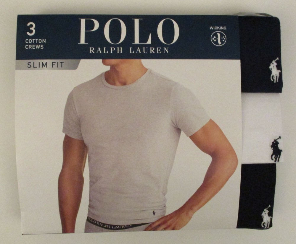 3 POLO RALPH LAUREN S M L XL SLIM FIT COTTON BLACK WHITE BLUE CREW NECK T SHIRTS