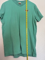 Hollister 100% Cotton Men’s V‑Neck Teal Turquoise Logo T-Shirt Casual Preppy Y2K