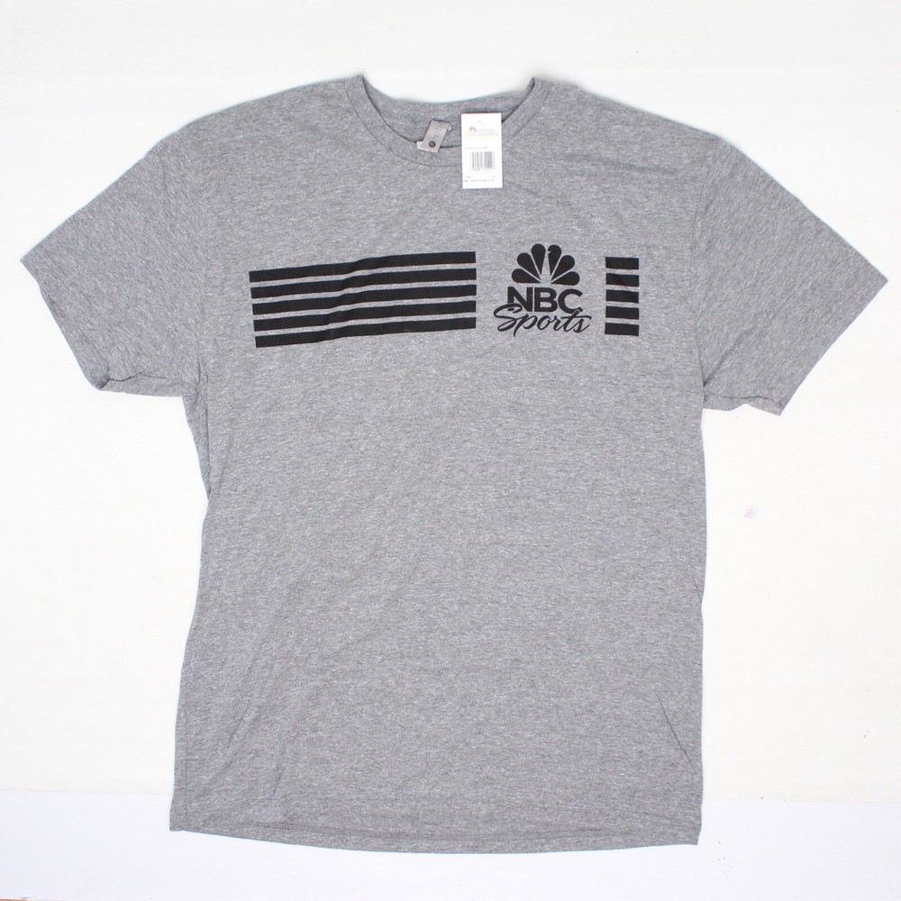 NBC Sports T Shirt Mens XL Heather Gray Grey Black Stripe Polyester Cotton Rayon