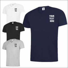 Personalised Custom Uneek Mens Classic V Neck T-Shirt 100% Cotton Casual Tee TOP