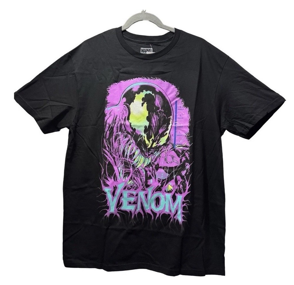 Marvel Venom Graphic Short Sleeve T-Shirt Large Black Neon Purple Green NWT