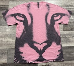 Lion Tiger Big Cat Face Animal Print Shirt Adult Size Large Pink Short Sleeve