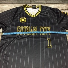 DC Batman Gotham City B. Wayne #1 Jersey Shirt Men’s L Black Pinstripe BoxLunch