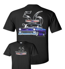 Chevy Bel Air T-Shirt – Black w/ Blue 1956 Car & Logo / Emblem (Licensed)