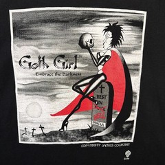 Vintage Goth Girl Shirt Mens XL Black 90s James Cook Fashion Victim Darkness USA