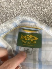 Marsh Wear Pocket Shirt Ride the Tide Fish Southern Mens M Blue/Beige Nylon/Poly