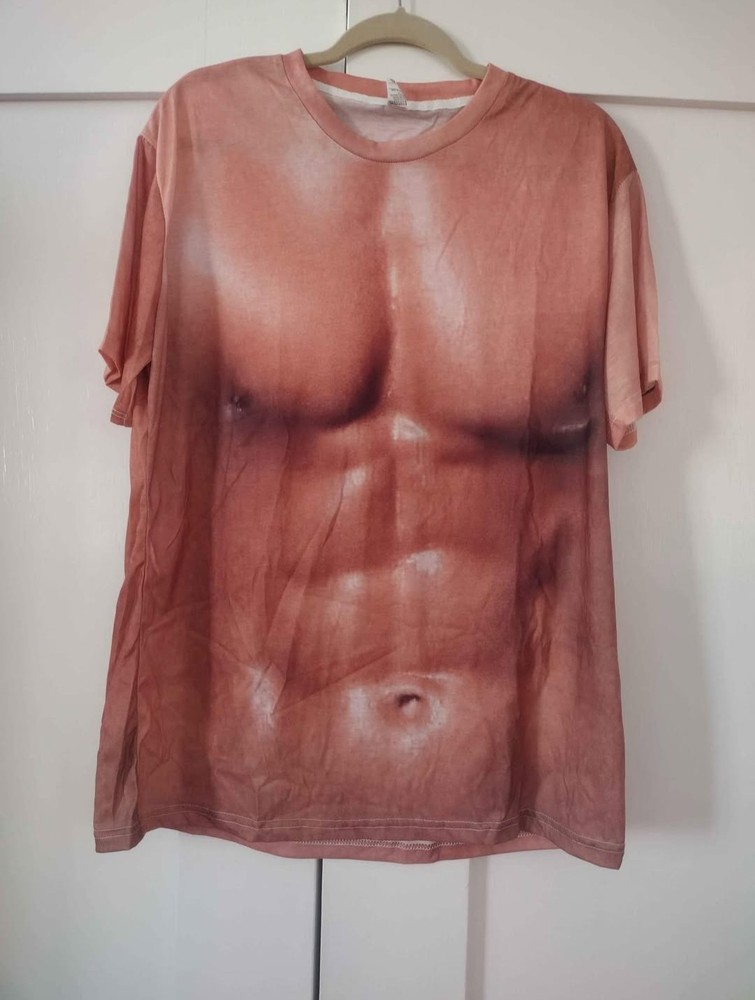 Fun 3D Print Muscle Body Men’s T Shirt, XL