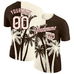 Custom Brown Cream Crimson Hawaii Palm Tree T-Shirt Tropical Summer Beach Tee