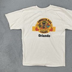 Vintage Gildan L Ivory White T Shirt Smokin Ass Cigars Orlando Fine Leaf Tobacco