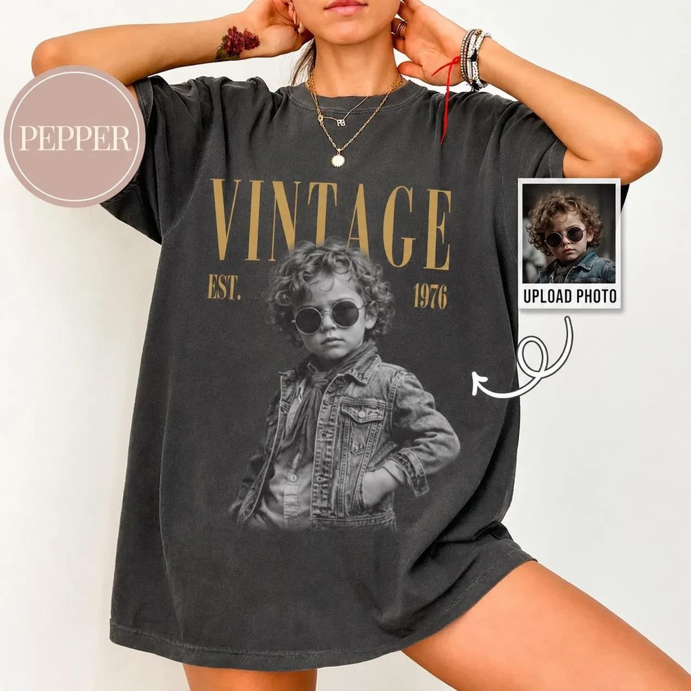 Custom Vintage Photo Birthday Comfort Colors Shirt, Retro Year Graphic Tee