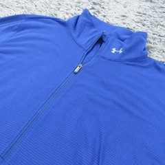 Under Armour Shirt Mens Large Blue Striped Lightweight Stretch Knit Run Running