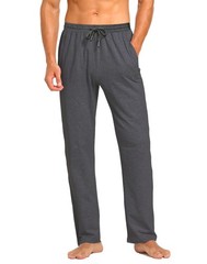 Mens Sweatpants Cotton Yoga Casual Jersey Open Bottom Straight Zipper Pockets