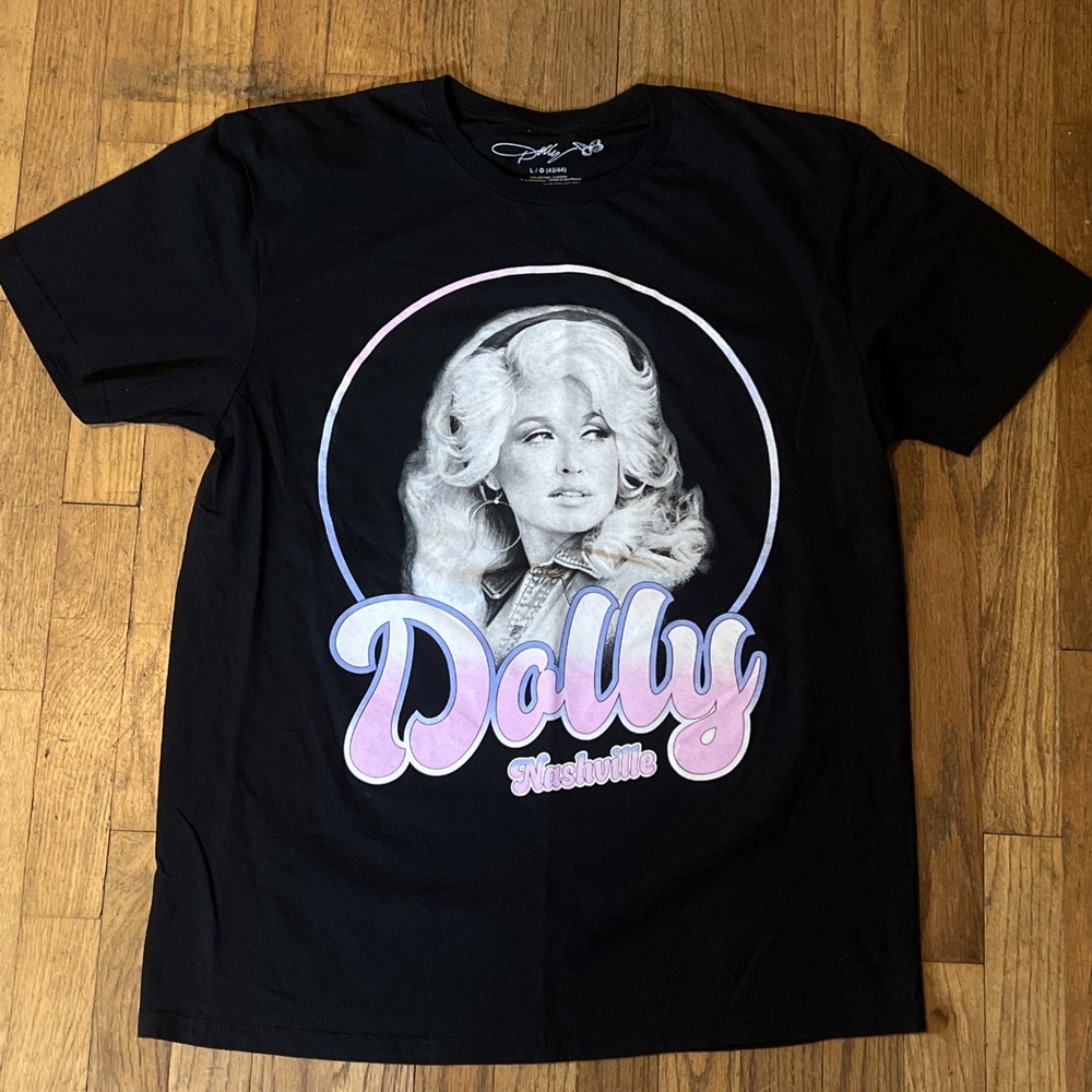 Dolly Black Graphic T-Shirt Unisex L (42/44) Cotton Jersey Music Crew Neck