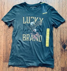 Lucky Brand Dark Gray Crew Neck Cotton Graphic Men’s T-Shirt Size Medium