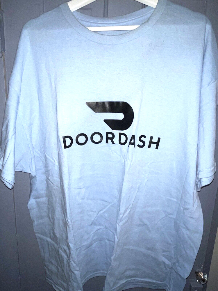 DoorDash Front & Back Food Delivery Driver SKY BLUE Short Sleeve 2XL Shirt *RARE