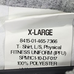 Mens Gray Army Physical Fitness Uniform Shirt Long Sleeve 100% Polyester Size XL