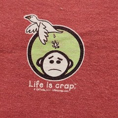 Life is Crap T-Shirt Dog Run Over by Car Twisted Humor Men’s Size M Orange VGUC